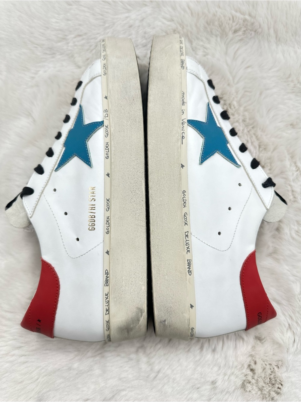 Golden Goose Hi Star White Blue Red Platform Sneaker Men’s size 44 US 11 - Picture 9 of 15